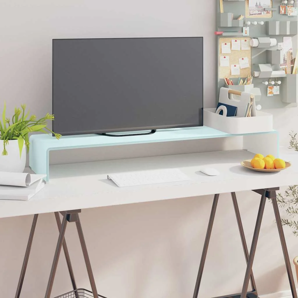 Podstawka pod monitor / TV, zielone szkło, 100x30x13 cm