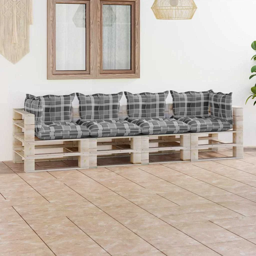 Ogrodowa sofa 4-osobowa z palet, z poduszkami, drewno sosnowe
