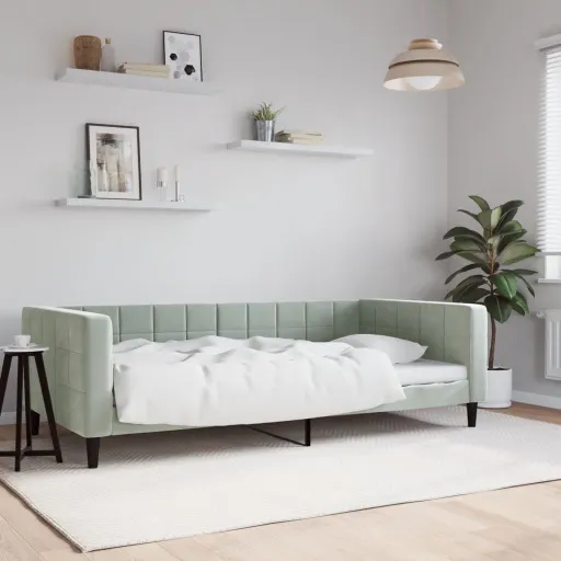 Sofa z&nbsp;funkcją spania, jasnoszara, 100x200 cm, obita aksamitem