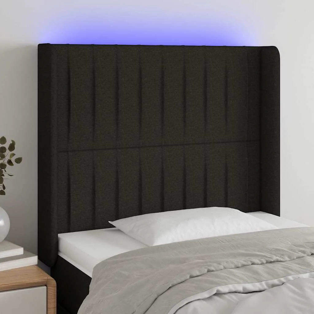 Zagłówek do łóżka z LED, czarny, 83x16x118/128 cm, tkanina