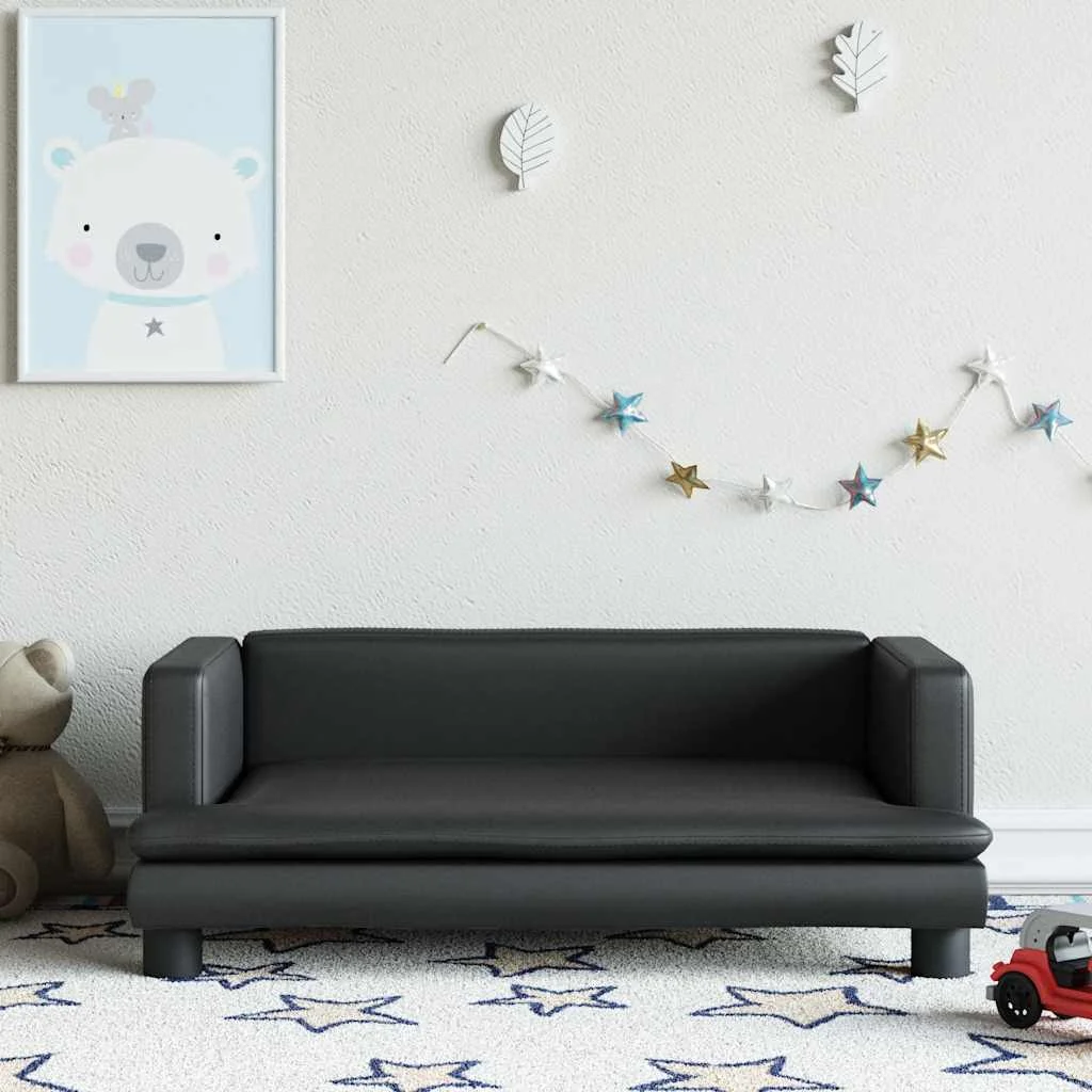 Sofa dla dzieci, czarna, 80x45x30 cm, sztuczna skóra