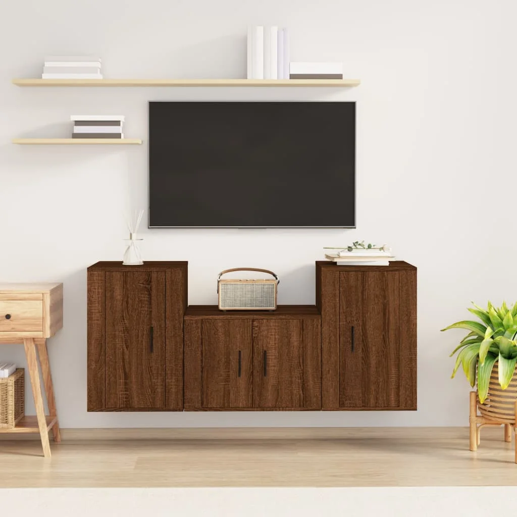 Zestaw 3 szafek TV, brązowy dąb, materiał drewnopochodny