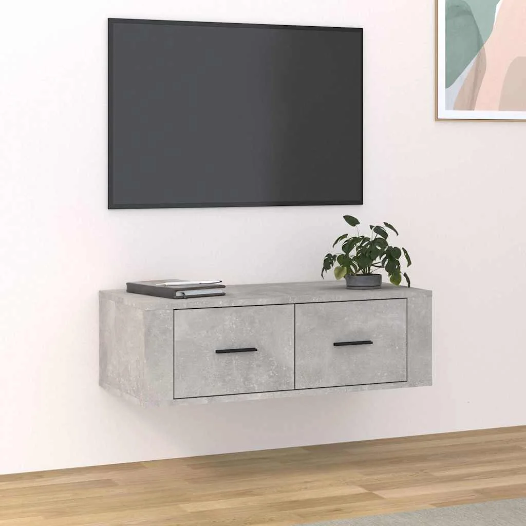 Wisząca szafka TV, szarość betonu, 80x36x25 cm