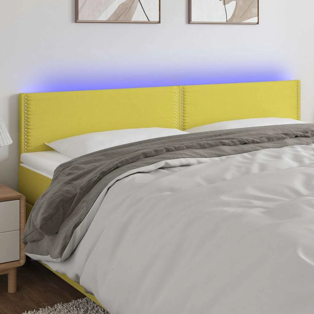Zagłówek do łóżka z LED, zielony, 180x5x78/88 cm, tkanina