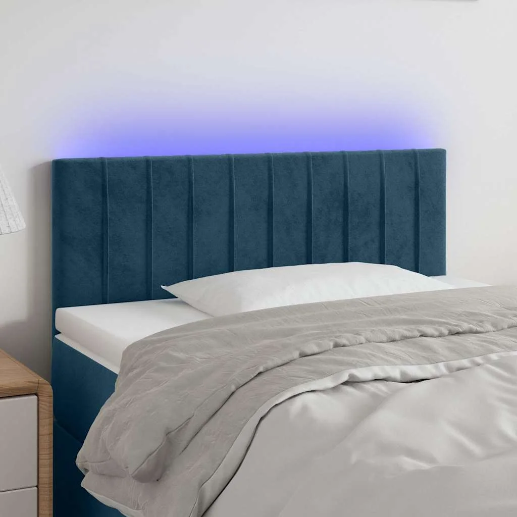 Zagłówek do łóżka z LED, ciemnoniebieski 80x5x78/88 cm, aksamit