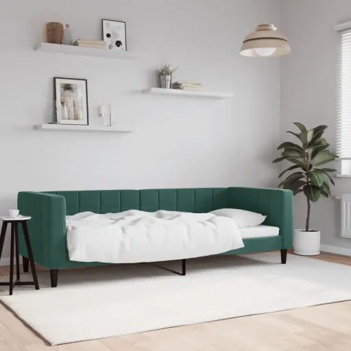 Sofa z&nbsp;funkcją spania, ciemnozielona, 80x200 cm, aksamitna
